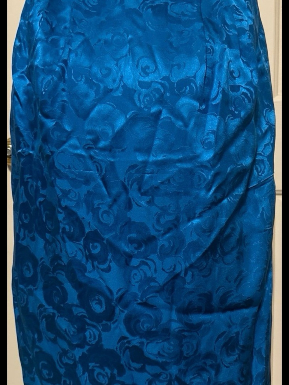 Vintage Blue Floral Jacquard Midi Skirt
